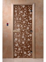 Дверь стекло Бронза с рисунком "Цветы и бабочки"  "DoorWood"