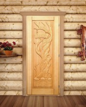 Дверь для бани из массива дерева резная "Дерево" 1900*700 мм