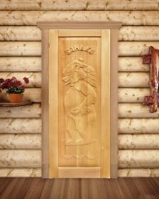 Дверь для бани из массива дерева резная "Медведь" 1900*700 мм