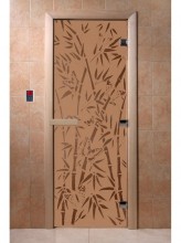 Дверь стекло Бронза матовая с рисунком "Бамбук и бабочки"  "DoorWood"