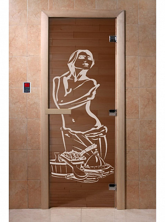 Дверь для бани стеклянная с рисунком "Искушение" 2000*900 мм "DoorWood"