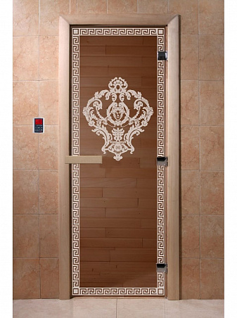 Дверь для бани стеклянная с рисунком "Версаче" 1800*600 мм "DoorWood"