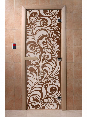 Дверь для бани стеклянная с рисунком "Хохлома" 2000*900 мм "DoorWood"