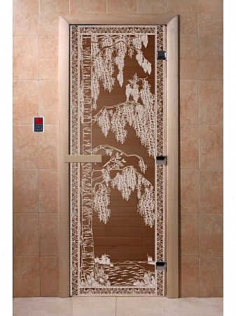 Дверь для бани стеклянная с рисунком "Березка" 2100*900 мм "DoorWood"