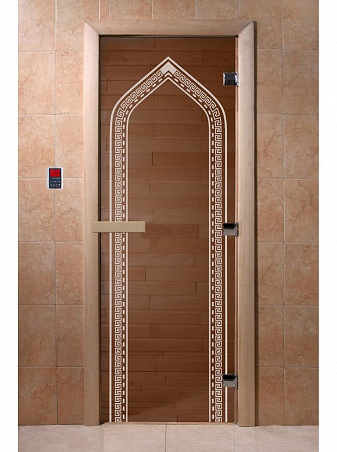 Дверь для бани стеклянная с рисунком "Арка" 1900*800 мм "DoorWood"