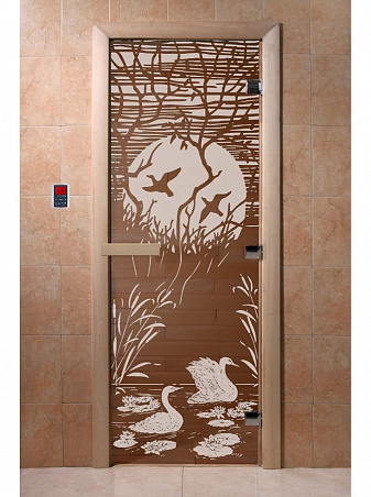Дверь для бани стеклянная с рисунком "Лебединое озеро" 1900*600 мм "DoorWood"