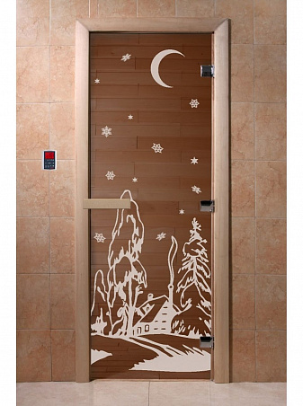 Дверь для бани стеклянная с рисунком "Зима" 2000*900 мм "DoorWood"