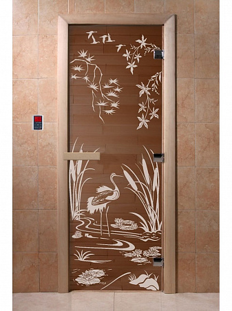 Дверь для бани стеклянная с рисунком "Камышовый рай" 2100*900 мм "DoorWood"