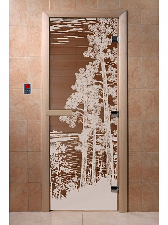 Дверь для бани стеклянная с рисунком "Рассвет" 2100*700 мм "DoorWood"