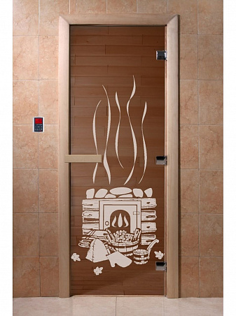 Дверь для бани стеклянная с рисунком "Банька" 2100*900 мм "DoorWood"