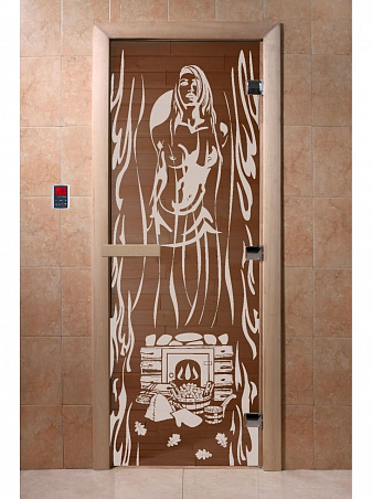 Дверь для бани стеклянная с рисунком "Горячий пар" 2100*900 мм "DoorWood"
