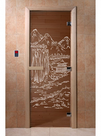 Дверь для бани стеклянная с рисунком "Китай" 2100*800 мм "DoorWood"