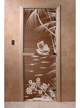 Дверь для бани стеклянная с рисунком "Голубая лагуна" 1800*700 мм "DoorWood"