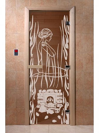 Дверь для бани стеклянная с рисунком "Волшебный пар" 1800*700 мм "DoorWood"