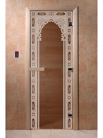 Дверь для бани стеклянная с рисунком "Восточная арка" 1800*800 мм "DoorWood"