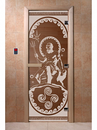 Дверь для бани стеклянная с рисунком "Посейдон" 1800*600 мм "DoorWood"