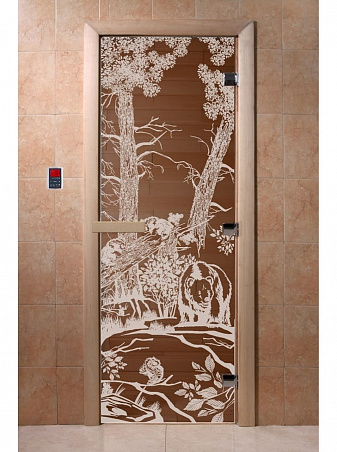 Дверь для бани стеклянная с рисунком "Мишки" 2000*700 мм "DoorWood"