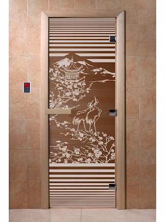Дверь для бани стеклянная с рисунком "Япония" 1800*700 мм "DoorWood"